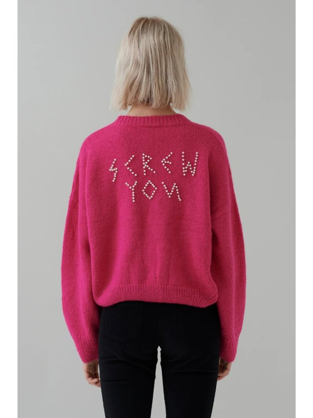 LAZY OAF G.E.M Screw You Pearl Cardigan Sweate in Hot Pink Size S/M